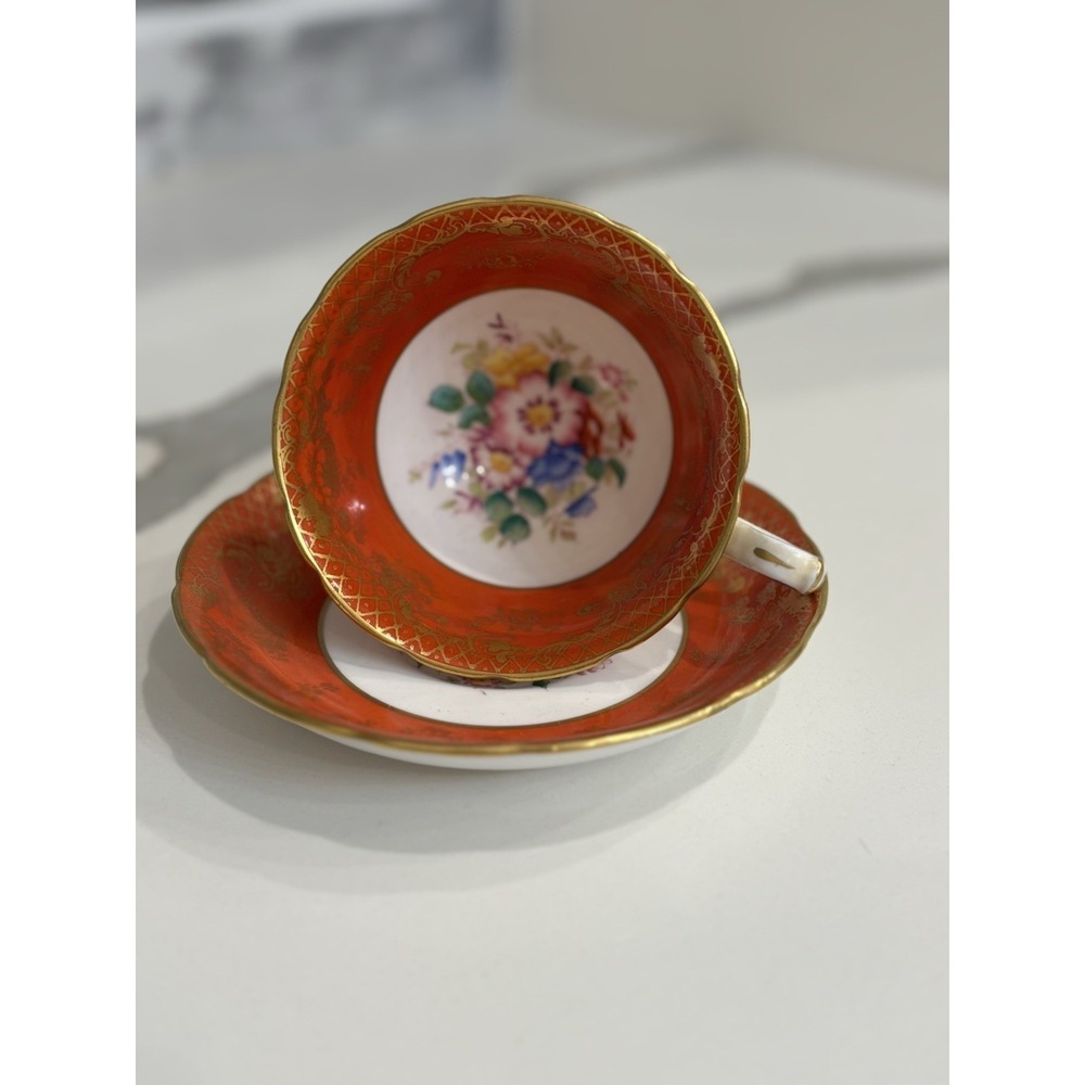 Vintage Hammersley Tea Cup & Saucer REAL BONE CHINA Made in England RED Paisley